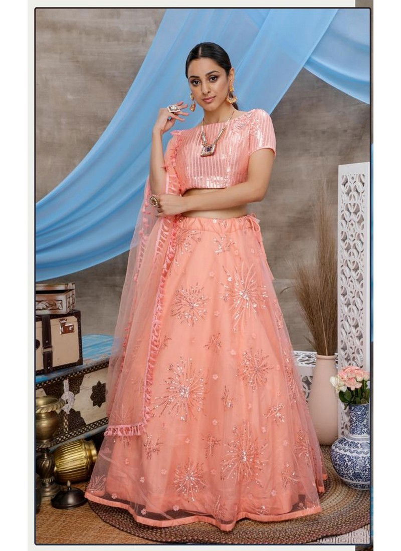 Peach Colour Khushboo Fashion Girly Vol Thread With Sequence